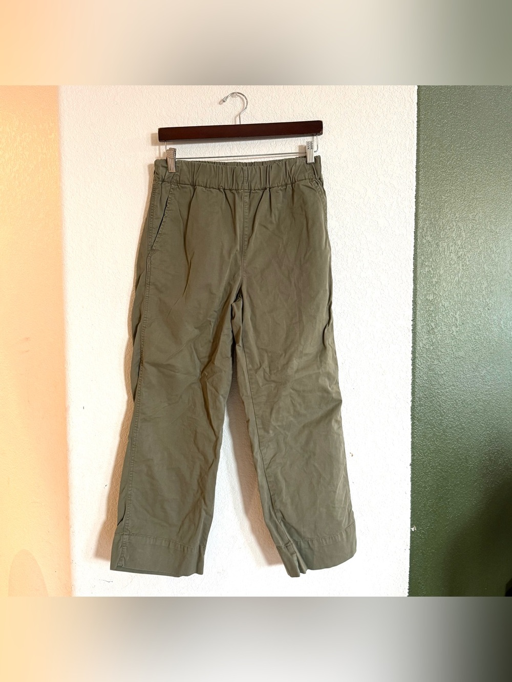 Quince Womens Pants Green Wide Leg Pull On Organic Cotton Size 8